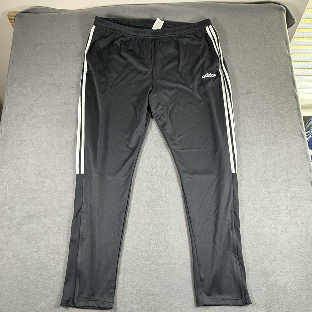 adidas Track Pant Men 3XLT Gray White 3 Stripe Logo Pockets Tapered